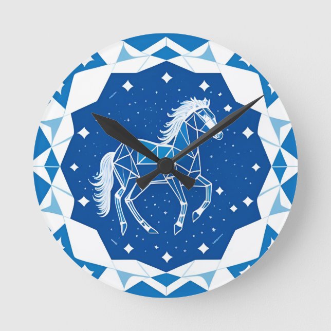 Horloge Ronde Illustration de cheval géométrique (Recto)