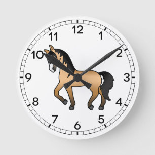 Horloge Ronde Illustration de cheval trottant de dessin animé mi