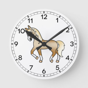 Horloge Ronde Illustration de cheval trottant de dessin animé mi