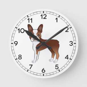 Horloge Ronde Illustration de chien Boston Terrier rouge et blan