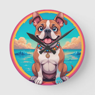 Horloge Ronde Illustration de chien de dessin animé adorable