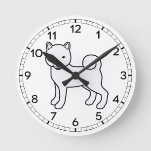 Horloge Ronde Illustration de chien de dessin animé mignon Shiba