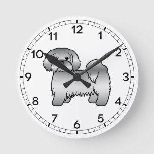 Horloge Ronde Illustration de chien de dessin mignon Silver Lhas