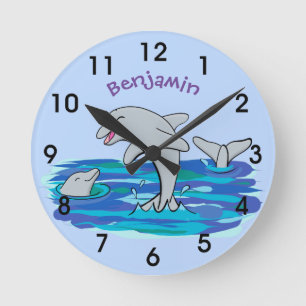 Horloge Ronde Illustration de dauphins heureux adorables