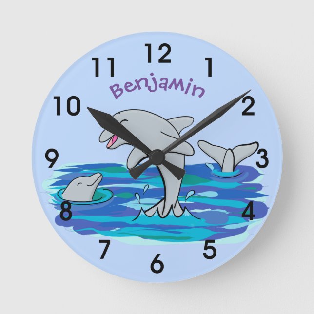 Horloge Ronde Illustration de dauphins heureux adorables (Recto)