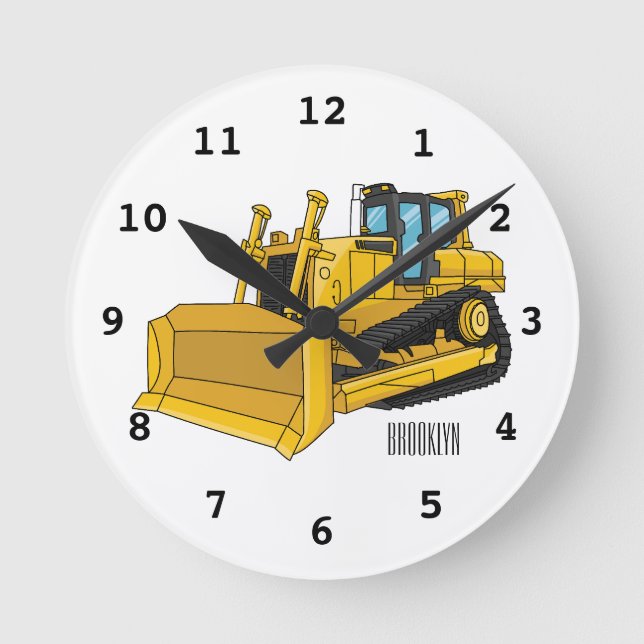 Horloge Ronde Illustration de dessin animé Bulldozer (Recto)