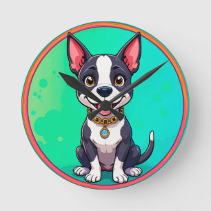 Horloge Ronde Illustration de dessin animé coloré de chien joyeu