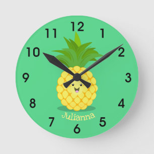 Horloge Ronde Illustration de dessin animé de ananas mignon