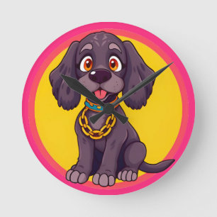 Horloge Ronde Illustration de dessin animé de chien heureux
