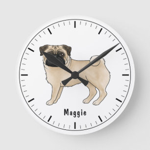 Horloge Ronde Illustration de dessin animé de chien Pug mignon a