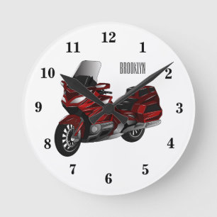 Horloge Ronde Illustration de dessin animé de moto de tourisme 