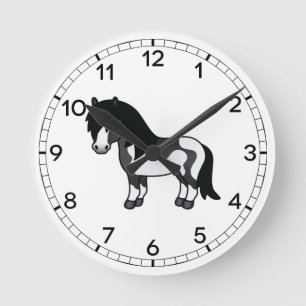 Horloge Ronde Illustration de dessin animé de poney Shetland Pin