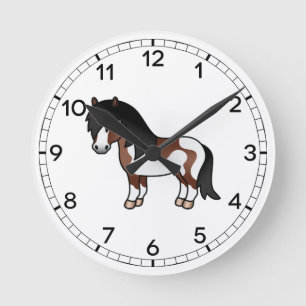Horloge Ronde Illustration de dessin animé de poney Shetland Pin