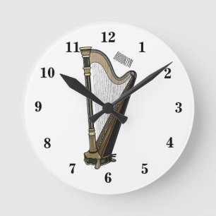 Horloge Ronde Illustration de dessin animé sur la harpe