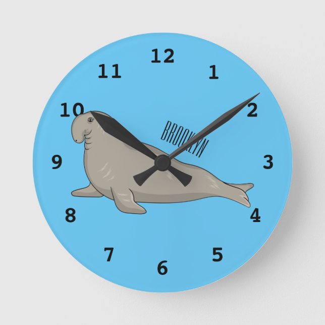 Horloge Ronde Illustration de dessin de phoque éléphant (Recto)