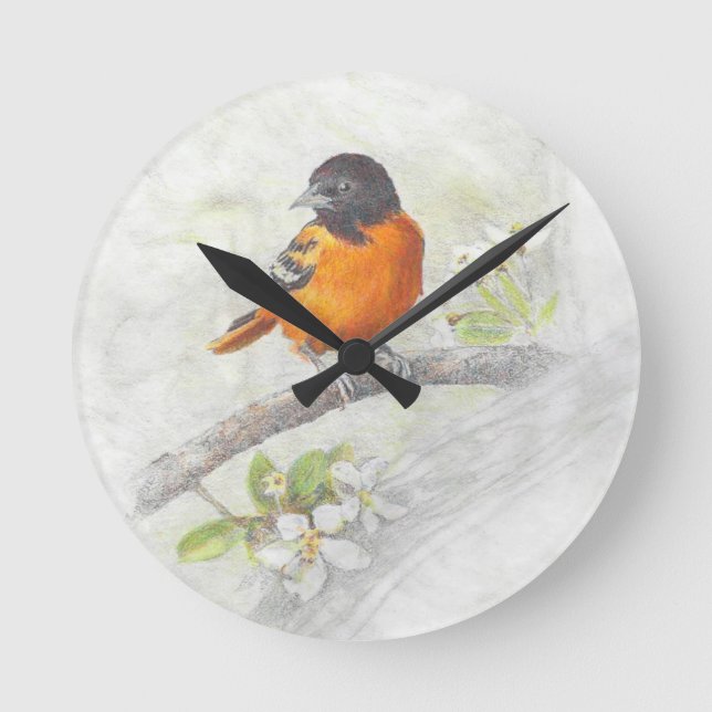 Horloge Ronde Illustration de Drawn Oriole Bird (Recto)