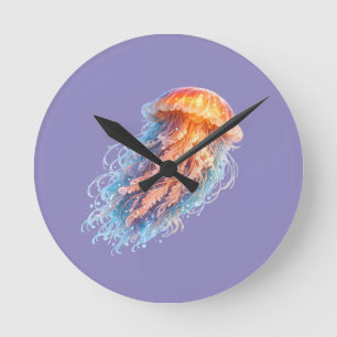 Horloge Ronde Illustration de fantaisie de méduse élégante de l'