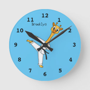 Horloge Ronde Illustration de girafe de kung fu en dessin animé