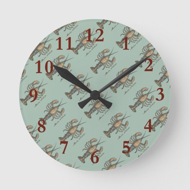 Horloge Ronde Illustration de homard, fruits de mer du Maine (Recto)