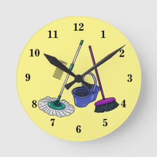 Horloge Ronde Illustration de la bande dessinée Broom & mop