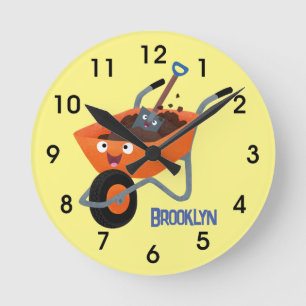 Horloge Ronde Illustration de la brouette en brouette orange trè
