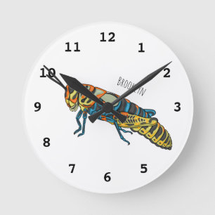 Horloge Ronde Illustration de la caricature de la sauterelle en 