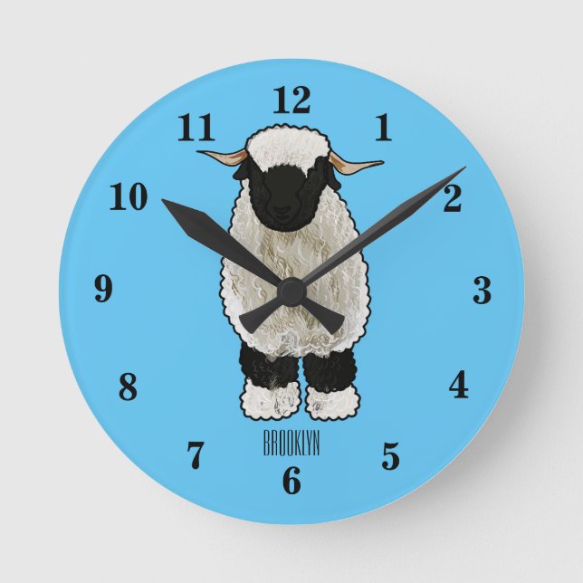 Horloge Ronde Illustration de la caricature de mouton Valais Bla (Recto)