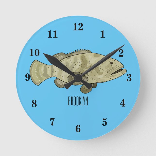 Horloge Ronde Illustration de la caricature du poisson de mérou (Recto)