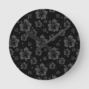 Horloge Ronde Illustration de la fleur noire sur l'Arrière - pla