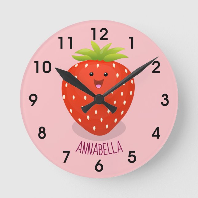 Horloge Ronde Illustration de la fraise Cute kawaii (Recto)