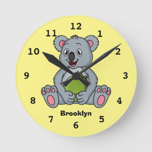Horloge Ronde Illustration de la koala de Cute et de la noix de 