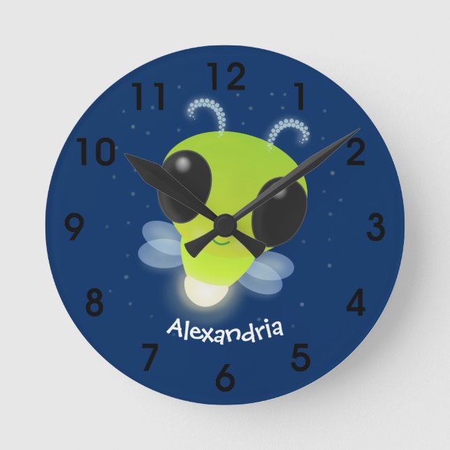 Horloge Ronde Illustration de la luciole vert mou (Recto)