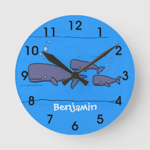 Horloge Ronde Illustration de la mignonne migration des baleines