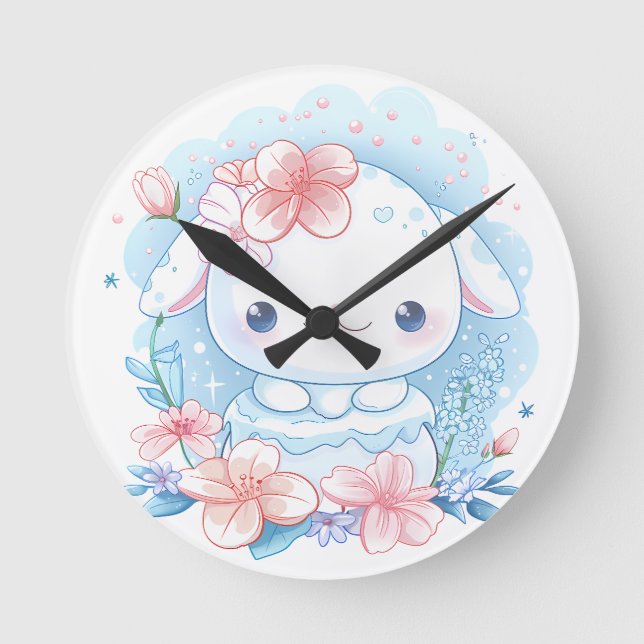 Horloge Ronde Illustration de lapin chibi mignon (Recto)