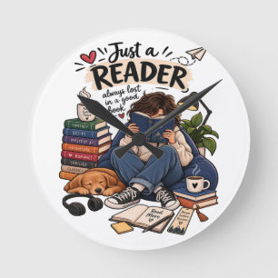 Horloge Ronde Illustration de lecteur de livre cosy