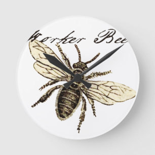 Horloge Ronde Illustration de l'insecte d'abeille vintage