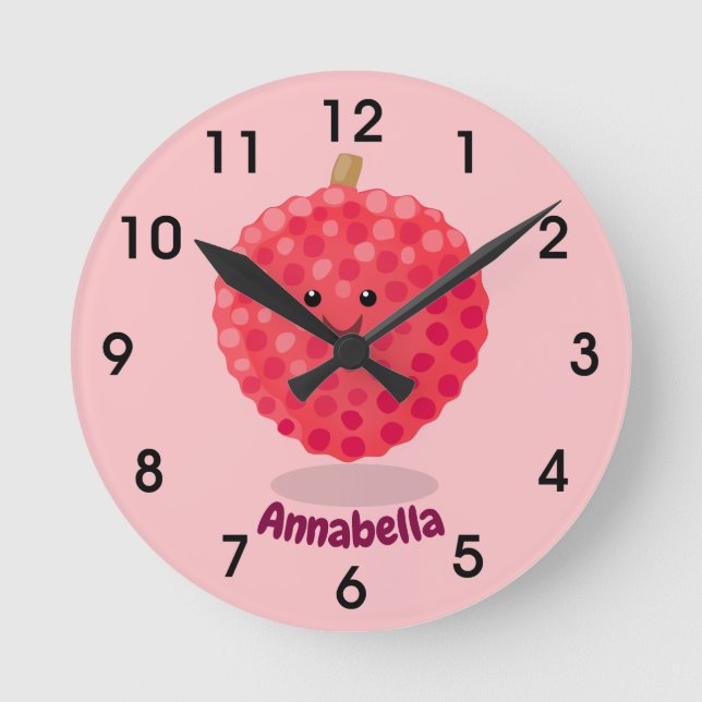 Horloge Ronde Illustration de litchie rose pâle (Recto)