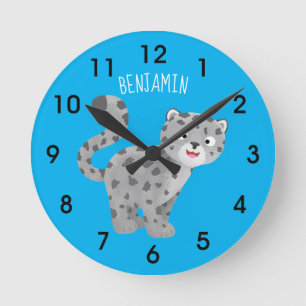 Horloge Ronde Illustration de mignon léopard des neiges