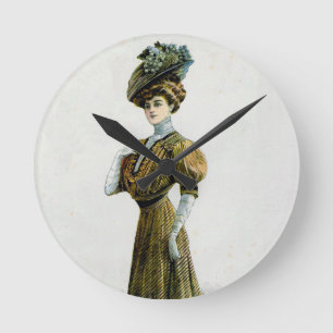 Horloge Ronde Illustration de mode vintage Dame dans le Casquett