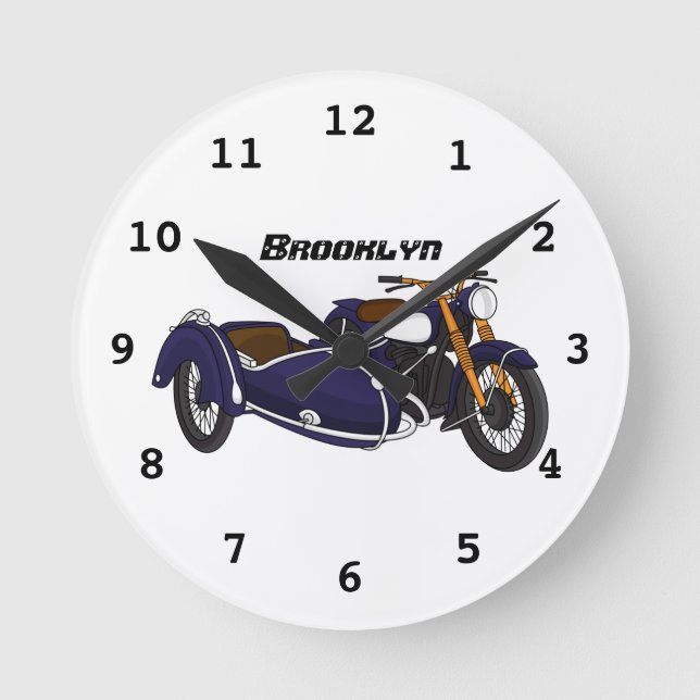 Horloge Ronde Illustration de moto pourpre Sidecar (Recto)