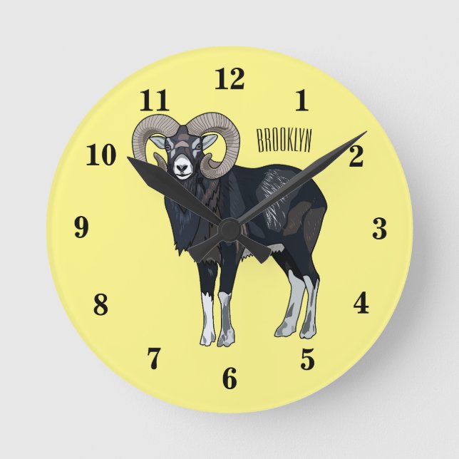 Horloge Ronde Illustration de mouflon, mouton (Recto)