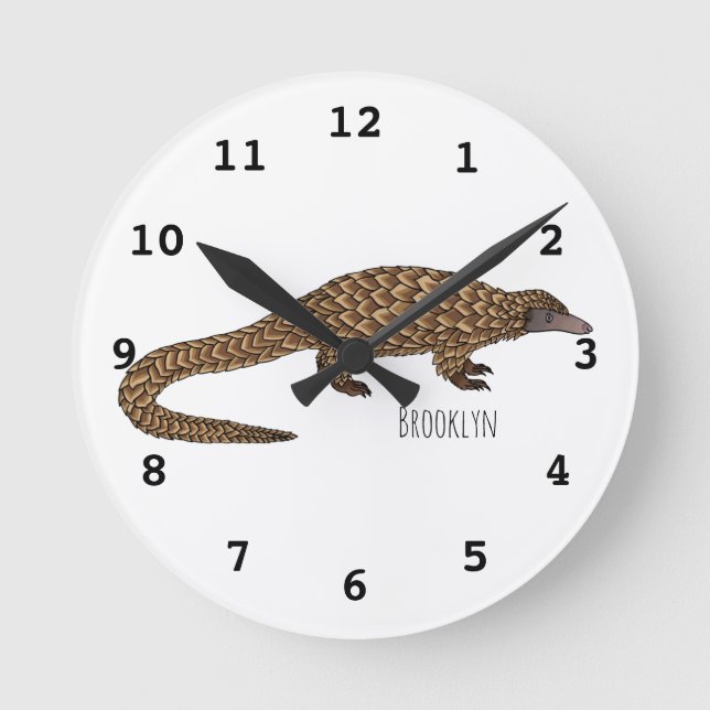 Horloge Ronde Illustration de pangolin à queue longue (Recto)
