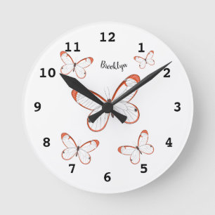 Horloge Ronde Illustration de papillon en verre