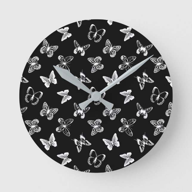 Horloge Ronde Illustration de papillon noir et blanc  (Recto)