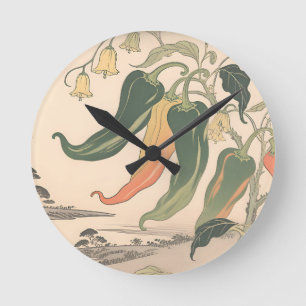 Horloge Ronde Illustration de poivre chili vintage