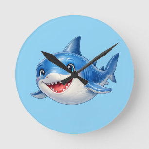 Horloge Ronde Illustration de requin mignon aux grands yeux Anim