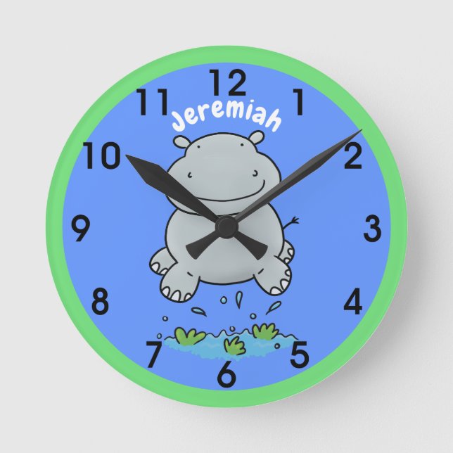 Horloge Ronde Illustration de saut en hippo mignon (Recto)