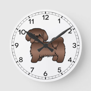 Horloge Ronde Illustration de Shih Tzu de dessin animé marron fo