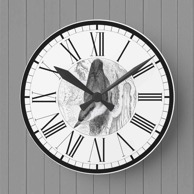 Horloge ronde illustration de sittelle oiseau brit (Créateur téléchargé)