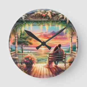 Horloge Ronde Illustration de vue sur porche au coucher de solei